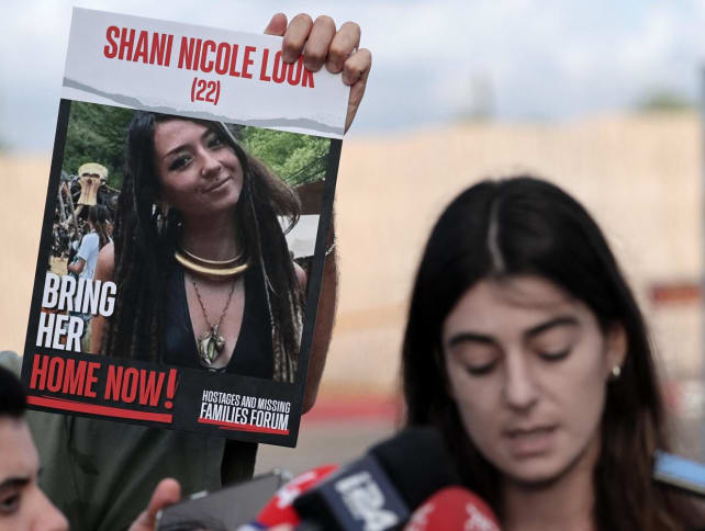The cousin of Shani Nicole Louk, one of the Israeli hostages snatched by the Palestinian militant group Hamas last week in a surprise attack on Israel, speaks to journalists after a meeting with Israeli Prime Minister Benjamin Netanyahu at the army base in Ramla on Oct 15, 2023.