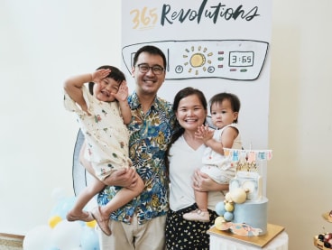 Ms Kristen Kiong with her husband Joel Seah, 34, and her children aged one and three. 