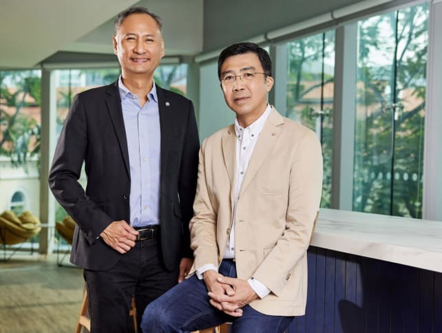 Mr Richard Hong, CEO of TÜV SÜD ASEAN (left) and Mr Tay Ee Learn, chief sector skills officer of NTUC LearningHub, want to empower more companies and business professionals to embrace sustainability. Photos: Mediacorp Studio 3